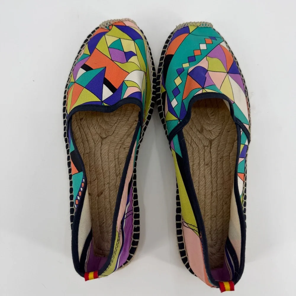Respoke Geometric Silk Scarf Espadrilles Multicolor Slip On Flats Spain Size 38